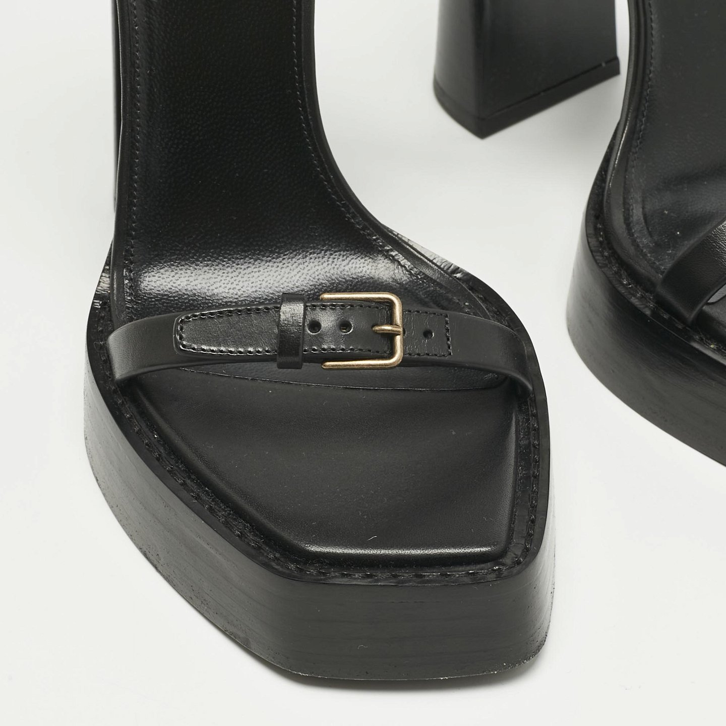 Black Leather Platz Platform Ankle Strap Sandals 4