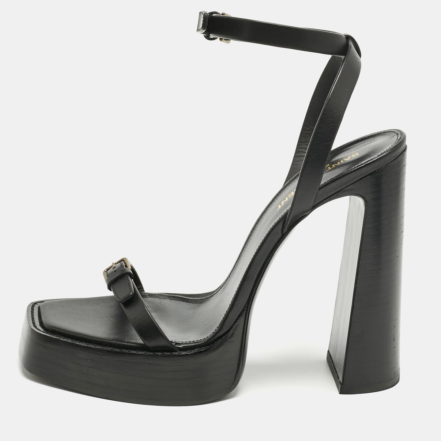 Black Leather Platz Platform Ankle Strap Sandals 8