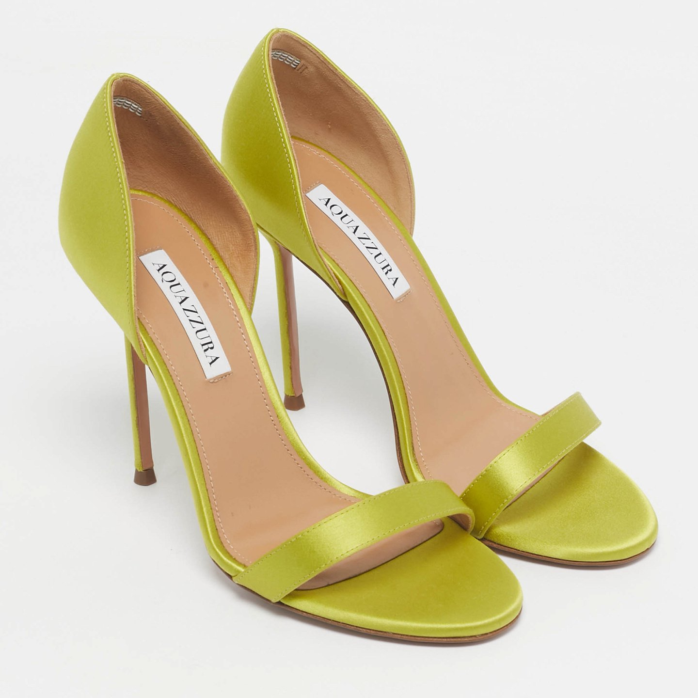 Aquazzura Green Satin Uptown D'orsay Sandals Size 38.5 7
