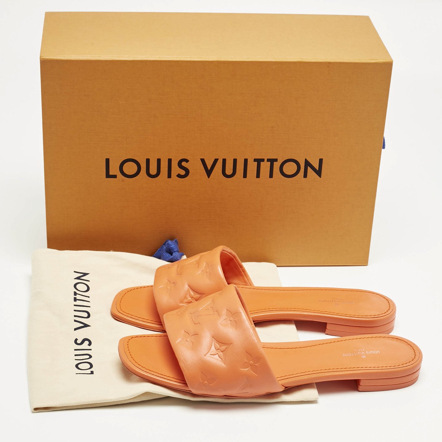 Orange Monogram Embossed Leather Revival Flat Slides 2