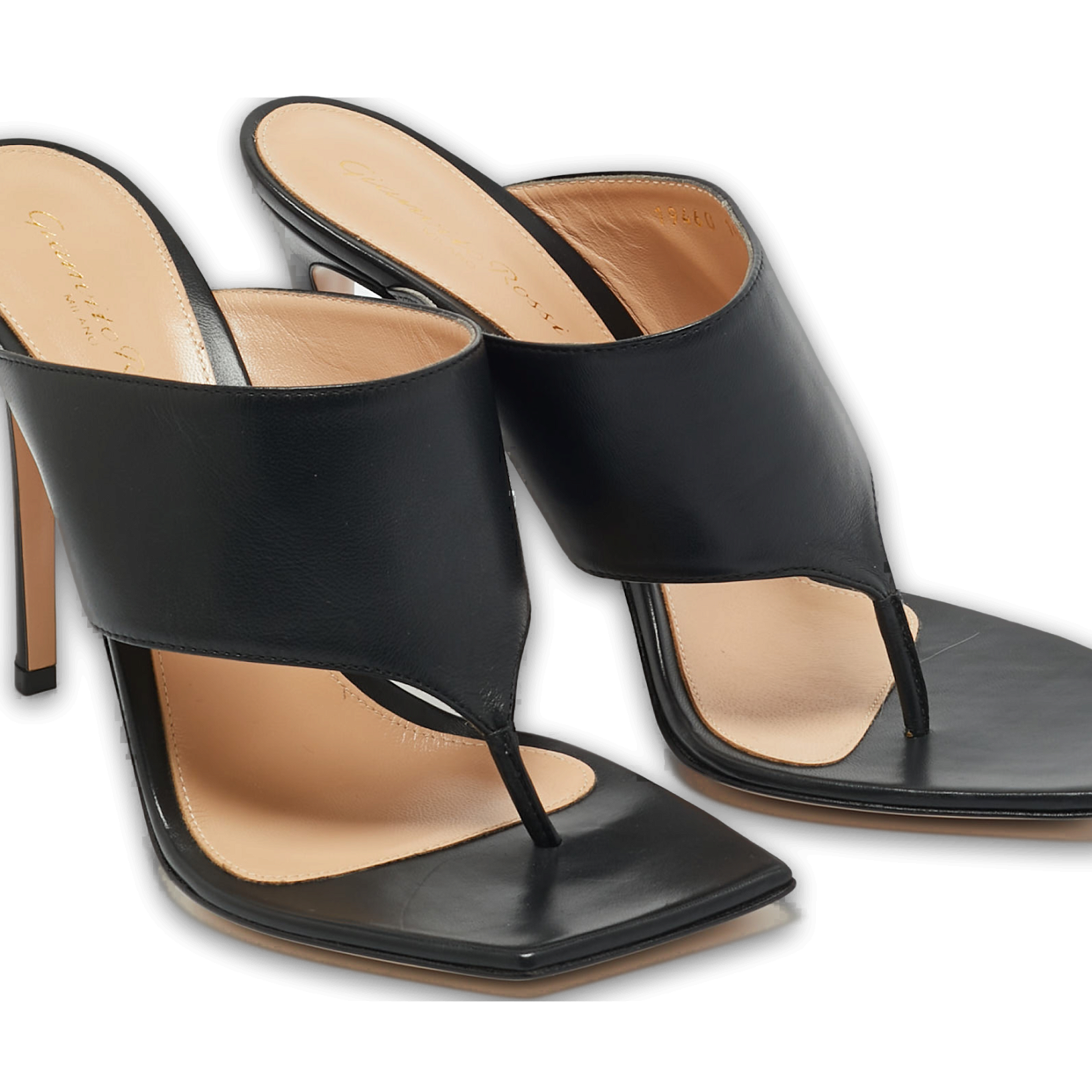 Black Leather Thong Slide Sandals 0