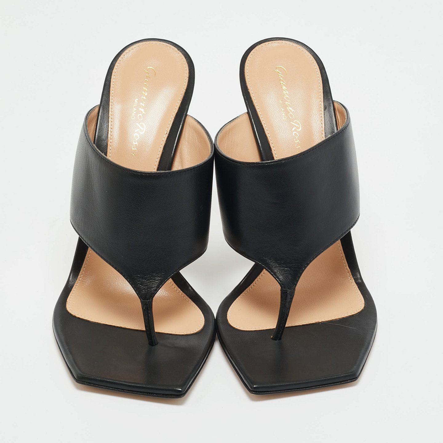 Black Leather Thong Slide Sandals 9