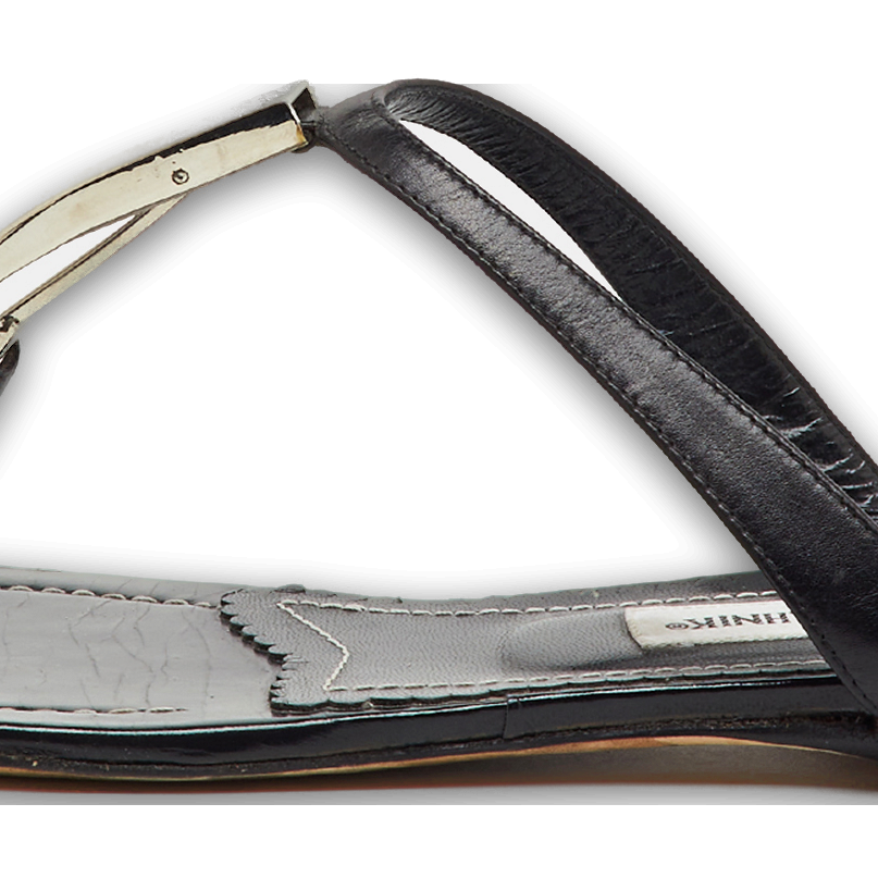 Black Leather Flat Thong Sandals 0