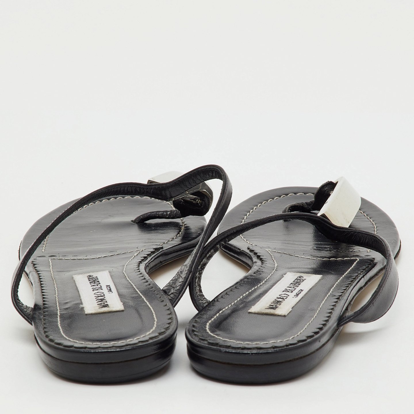 Black Leather Flat Thong Sandals 5