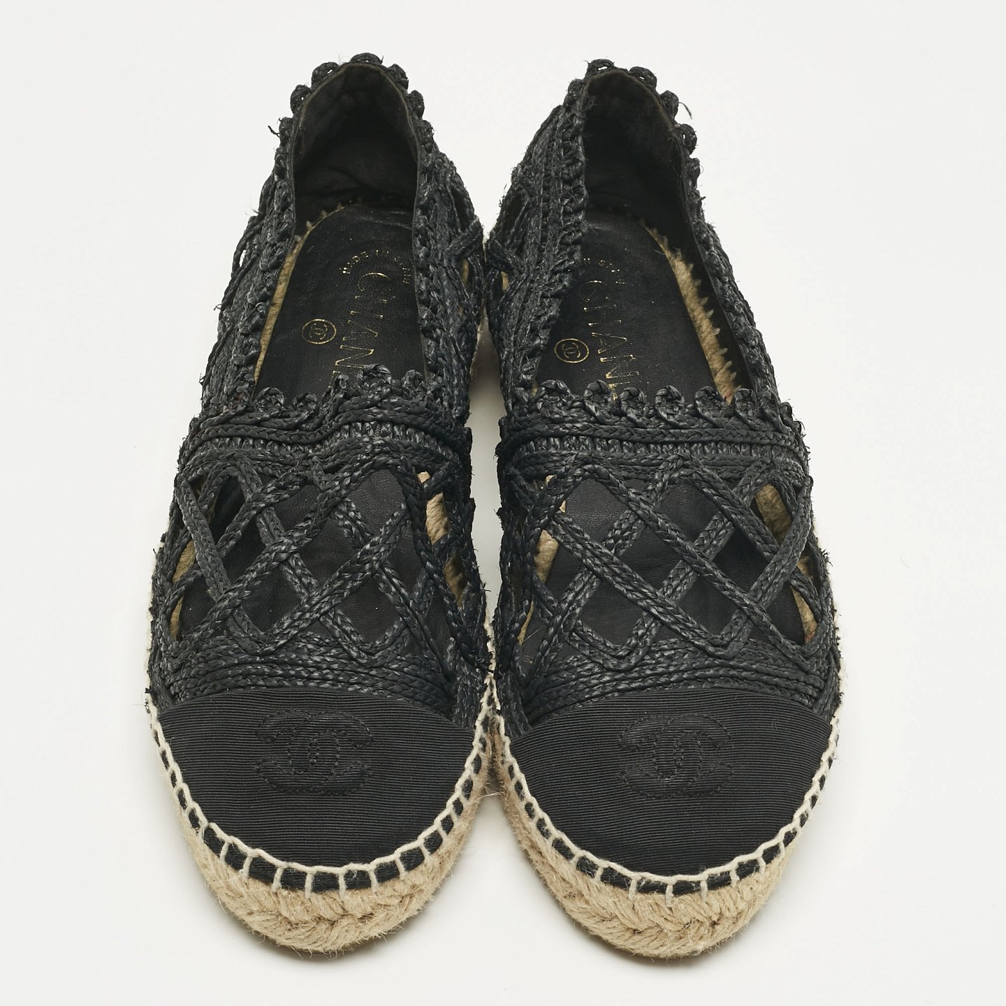 Black Canvas and Straw CC Espadrille Flats 2