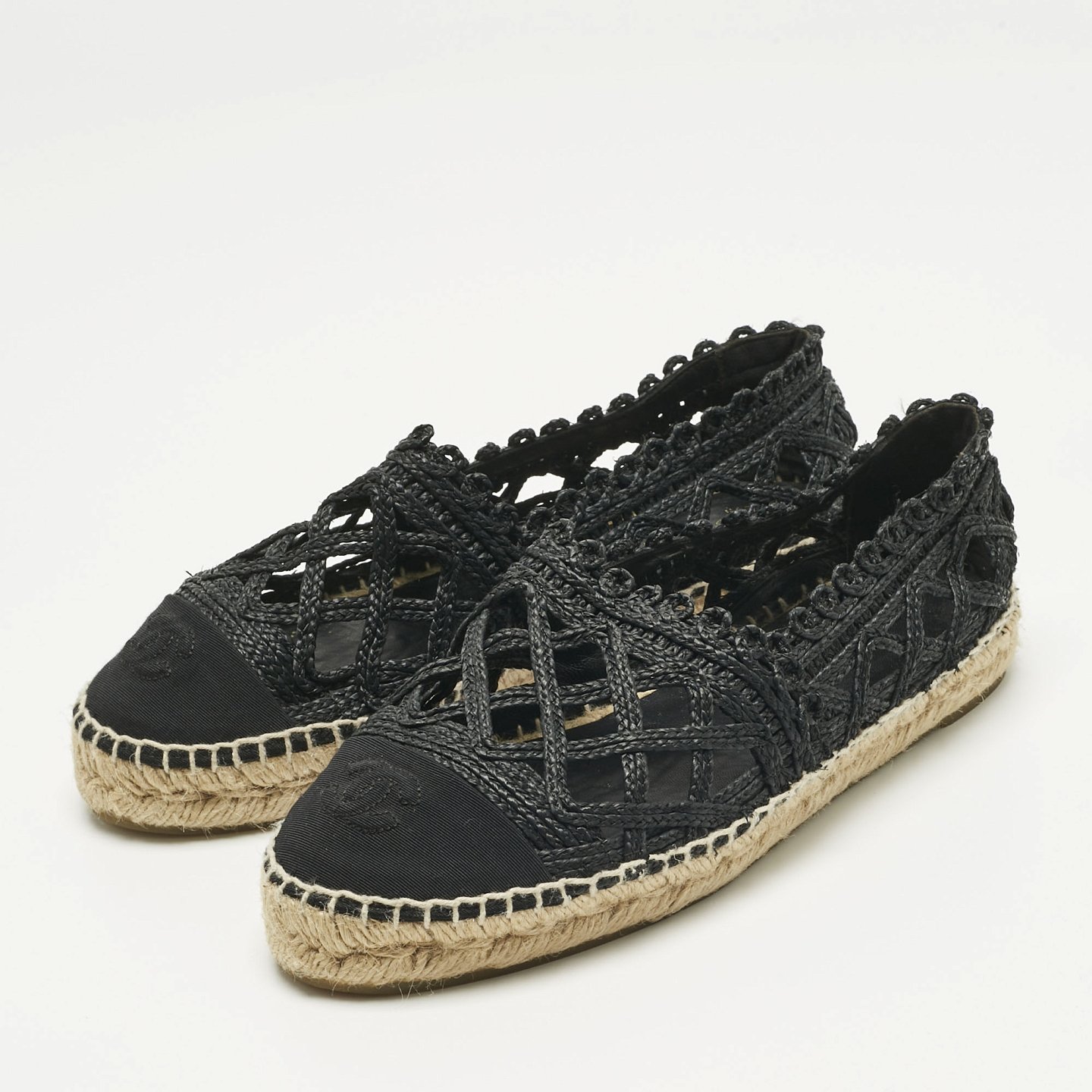 Black Canvas and Straw CC Espadrille Flats 4