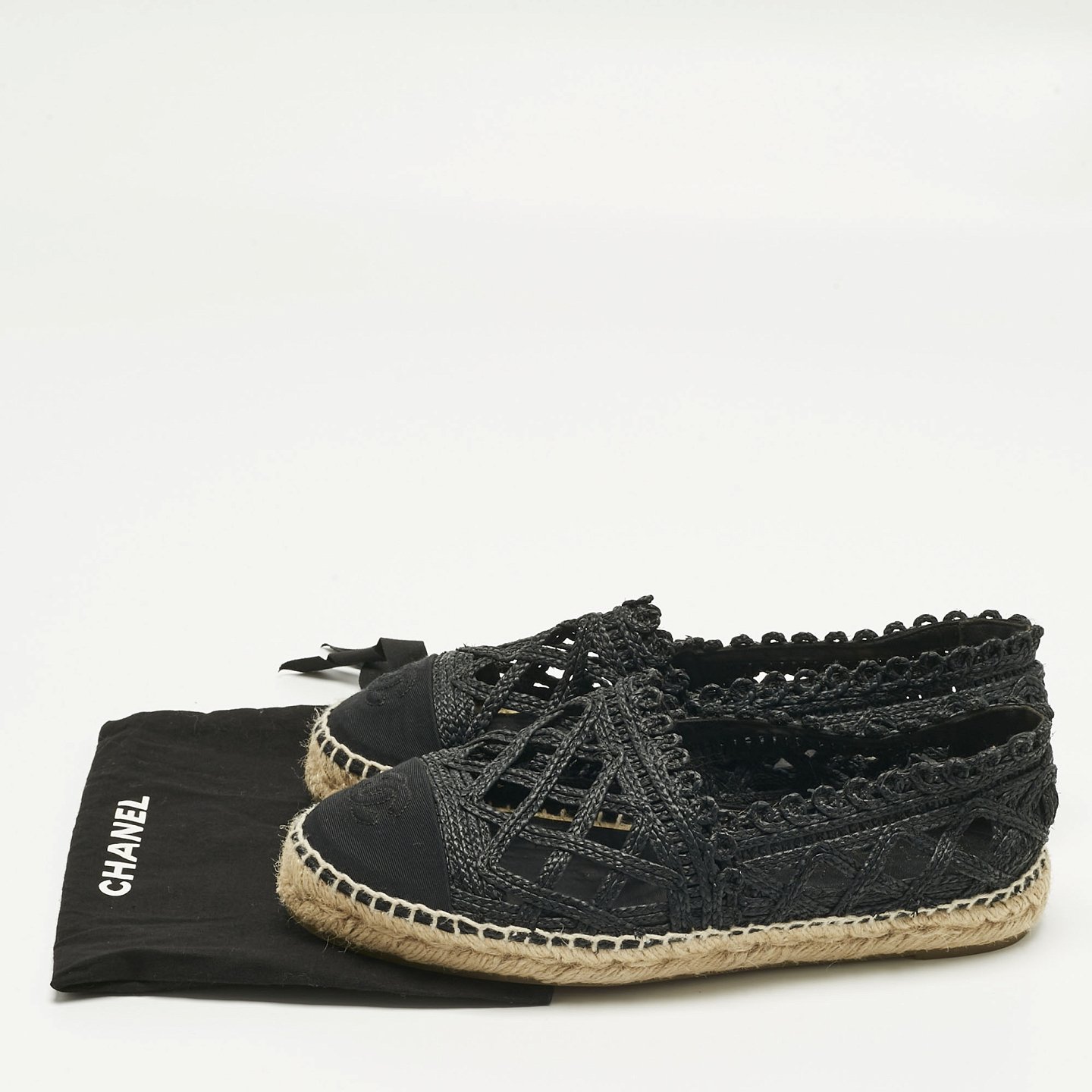 Black Canvas and Straw CC Espadrille Flats 1