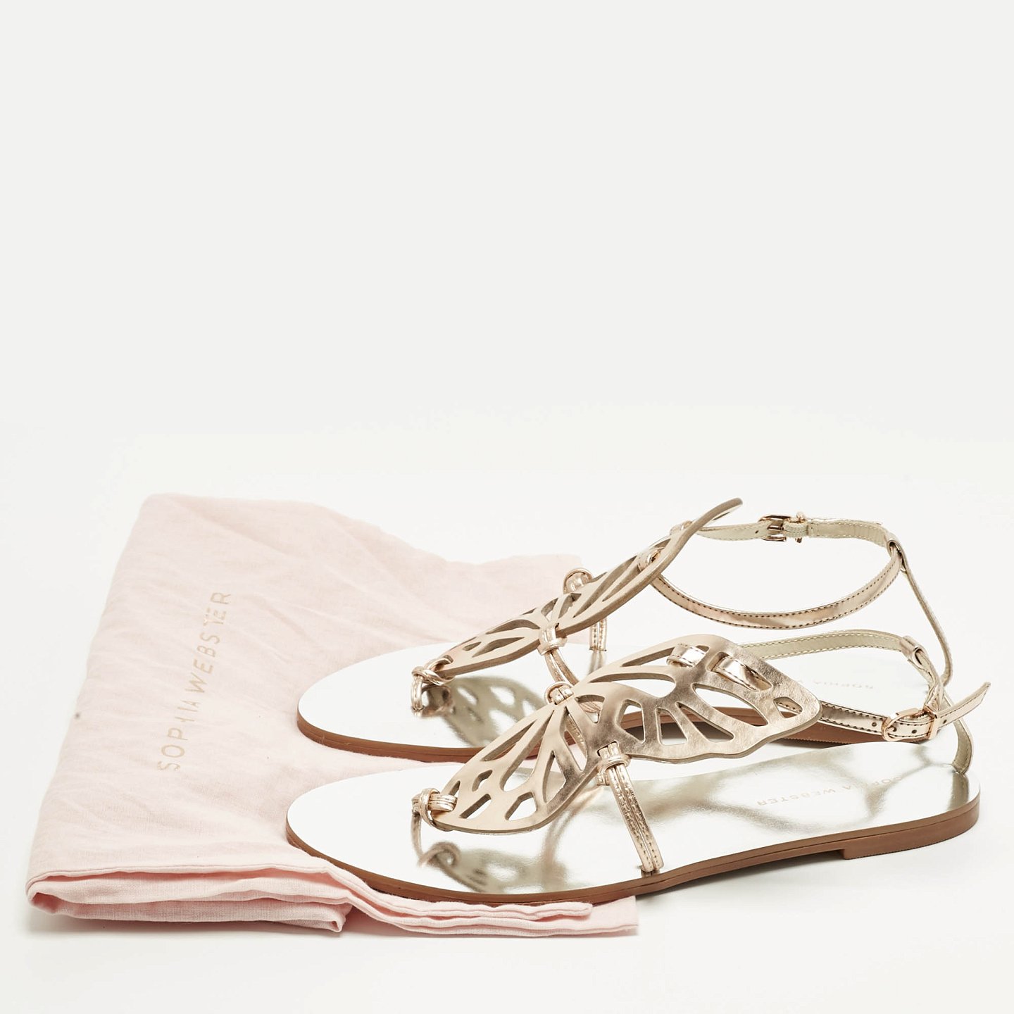 Gold Leather Butterfly Ankle Strap Slingback Flats 7