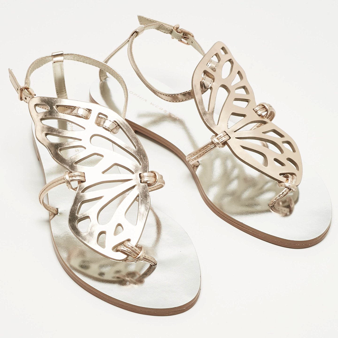 Gold Leather Butterfly Ankle Strap Slingback Flats 2