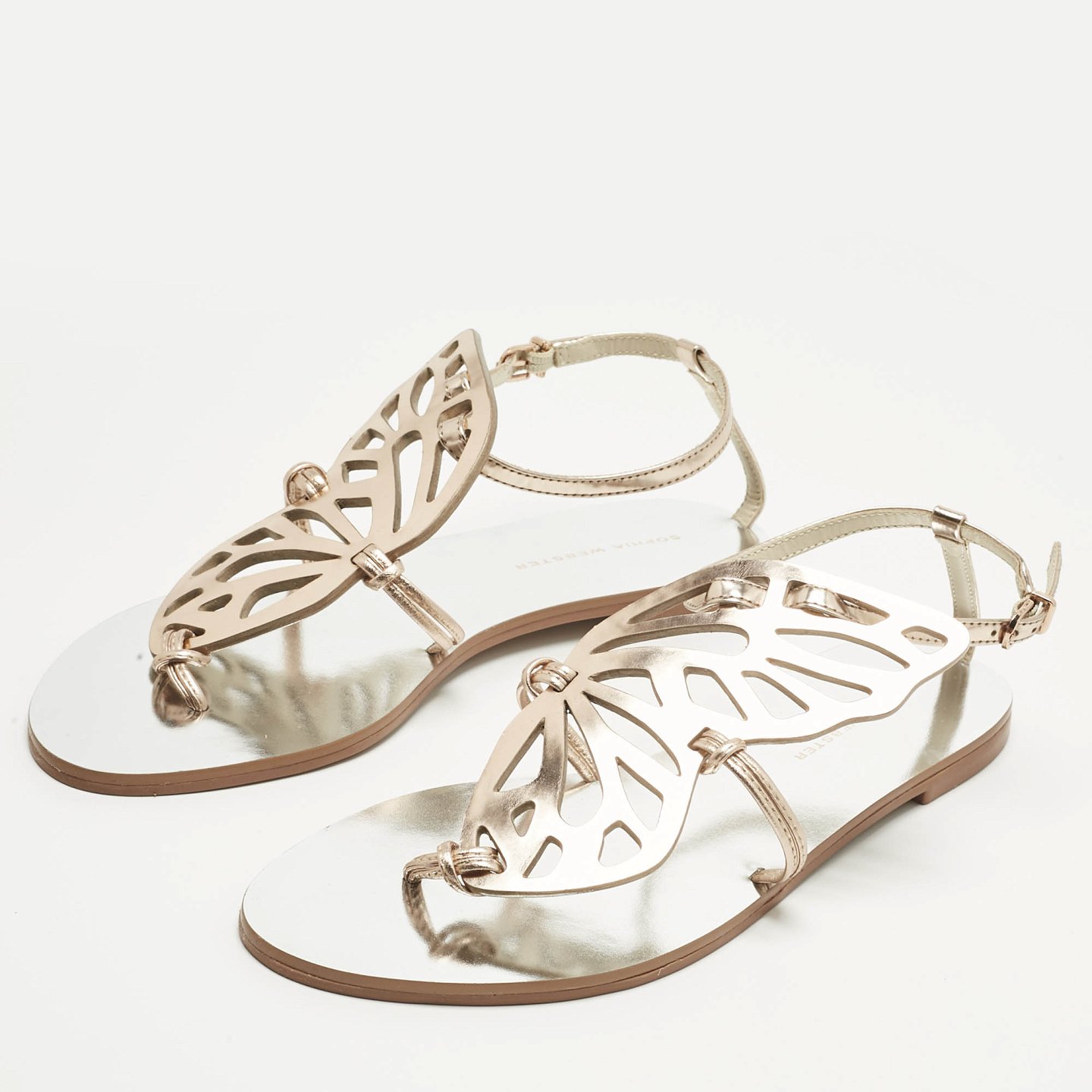 Gold Leather Butterfly Ankle Strap Slingback Flats 4