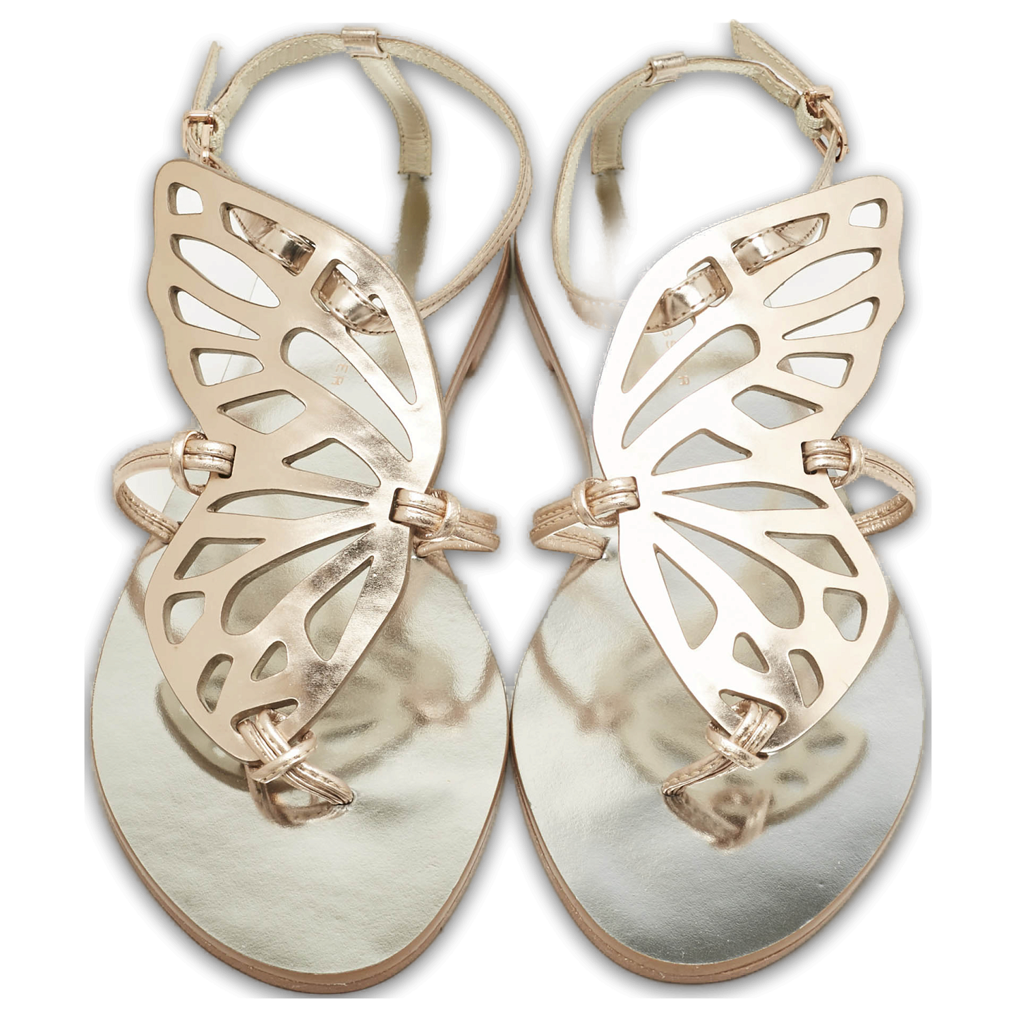 Gold Leather Butterfly Ankle Strap Slingback Flats 0