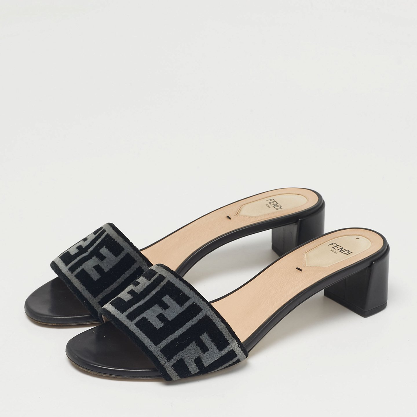 Black/Grey Velvet FF Slide Sandals 1