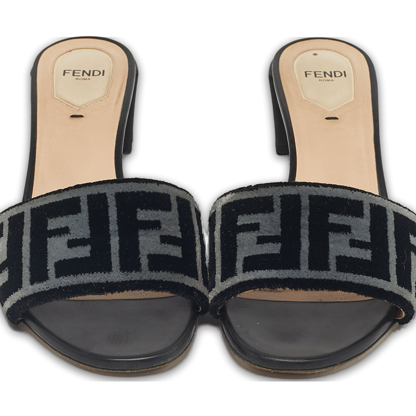 Black/Grey Velvet FF Slide Sandals 0