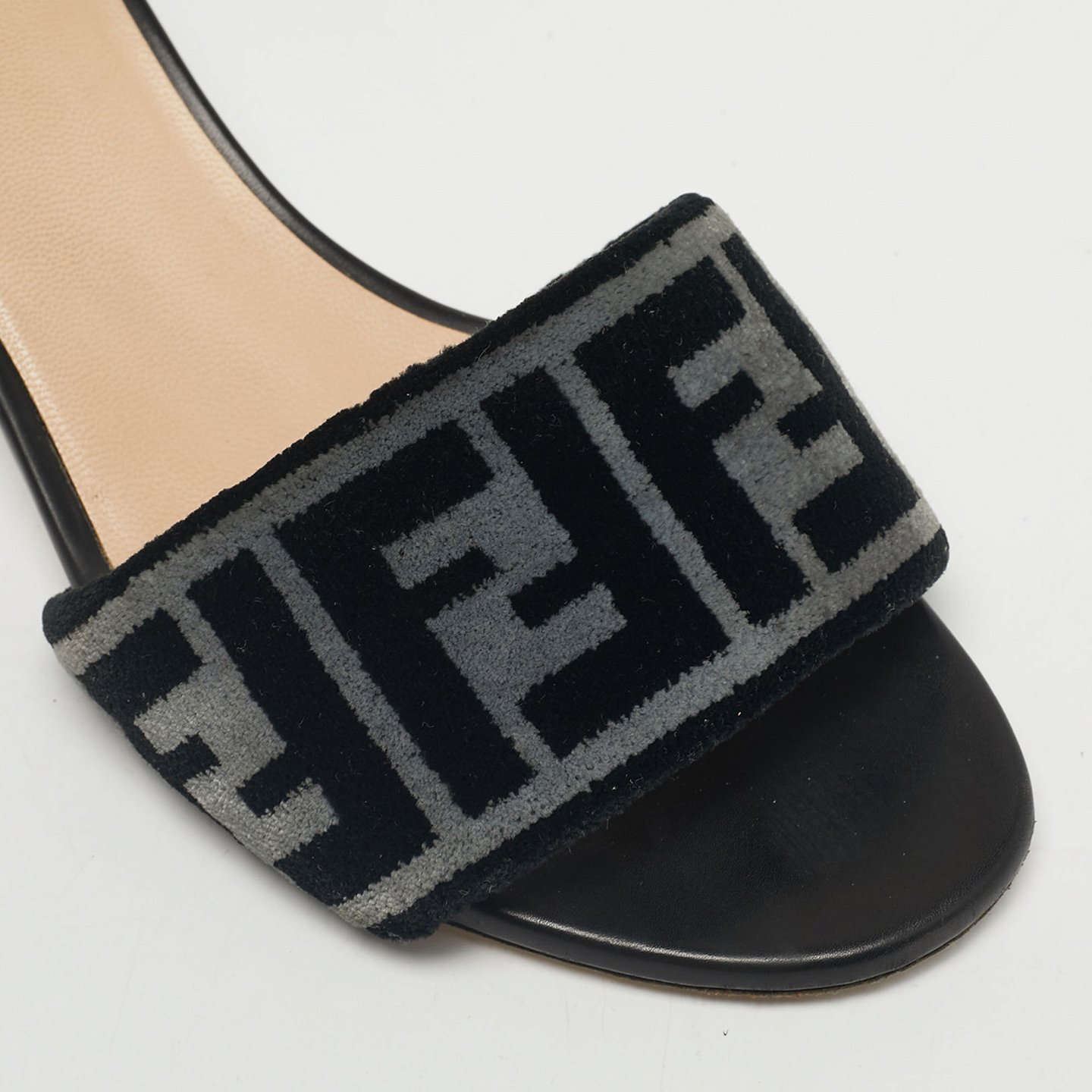 Black/Grey Velvet FF Slide Sandals 5