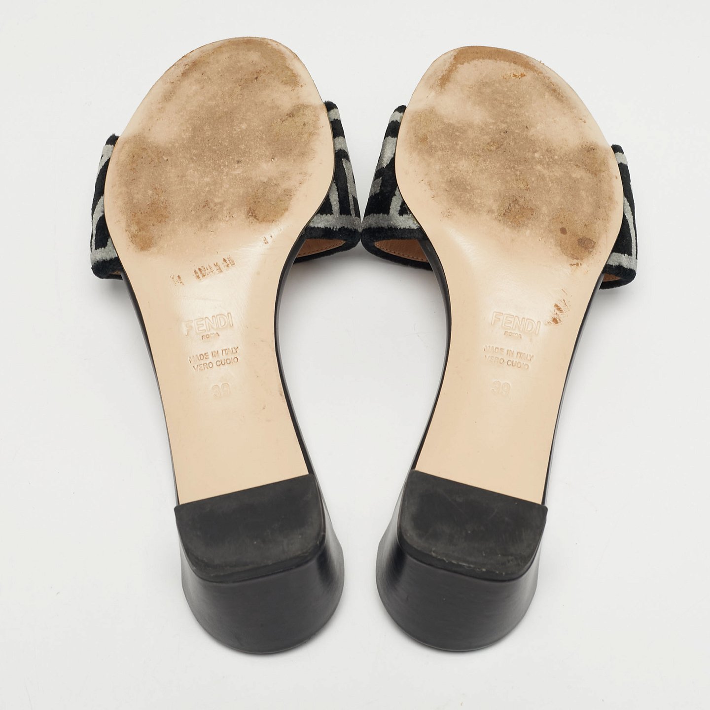Black/Grey Velvet FF Slide Sandals 6