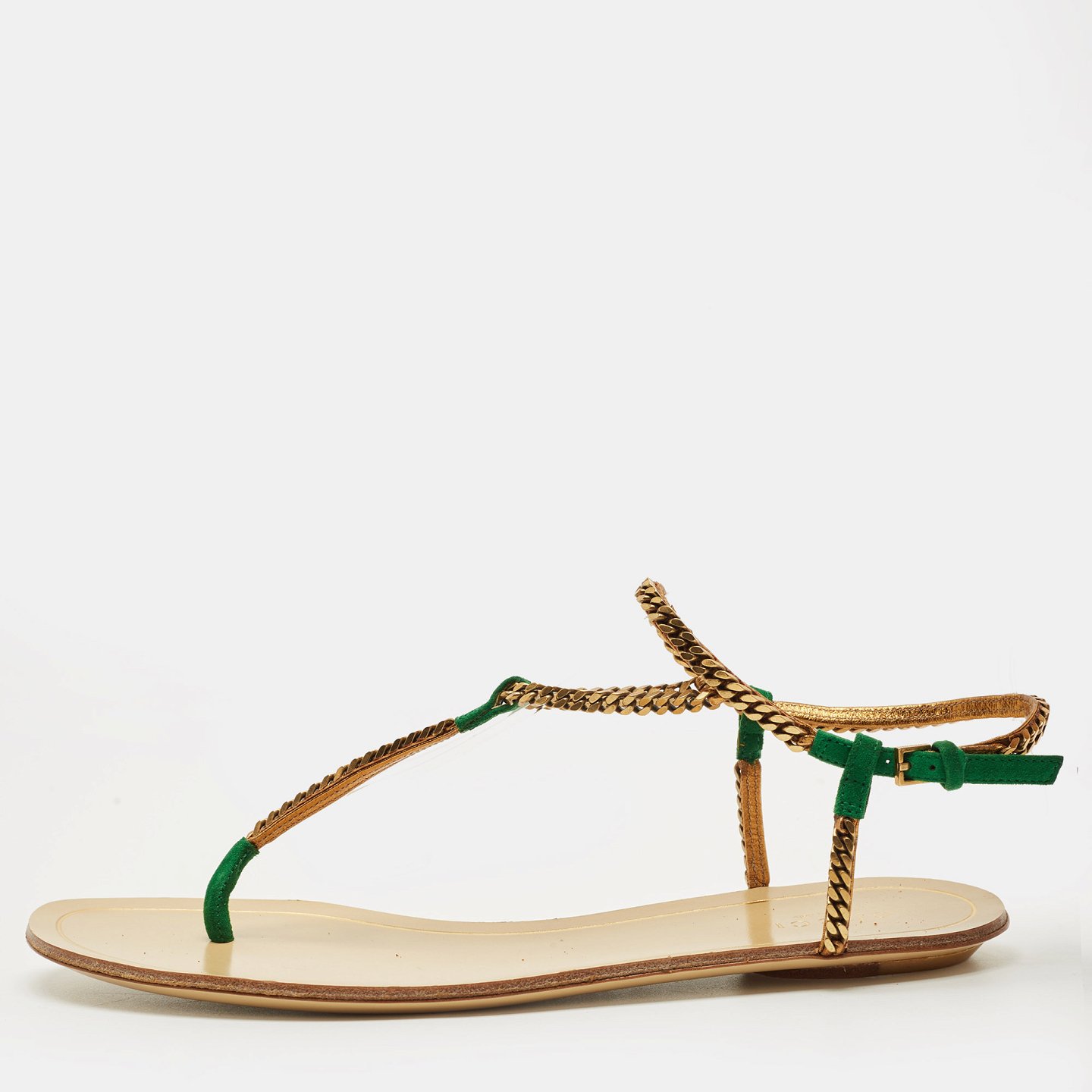 Two Tone Metal Chain and Suede Thong Slingbak Sandals 9