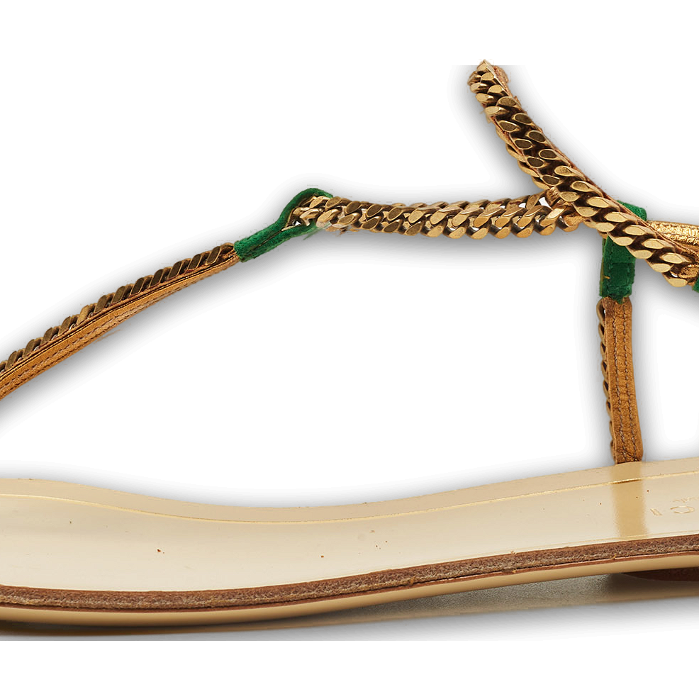Two Tone Metal Chain and Suede Thong Slingbak Sandals 0