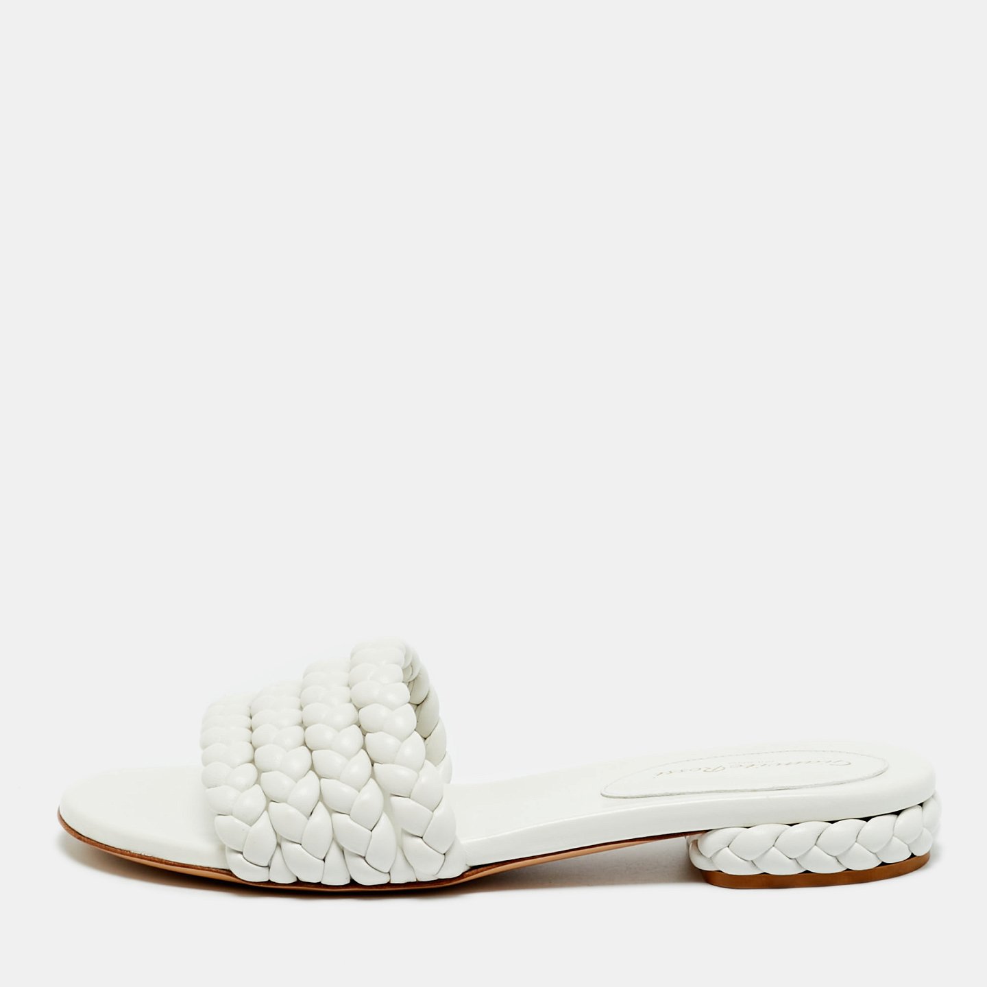 White Braided Leather Flat Slides 1