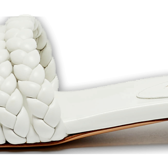 White Braided Leather Flat Slides 0
