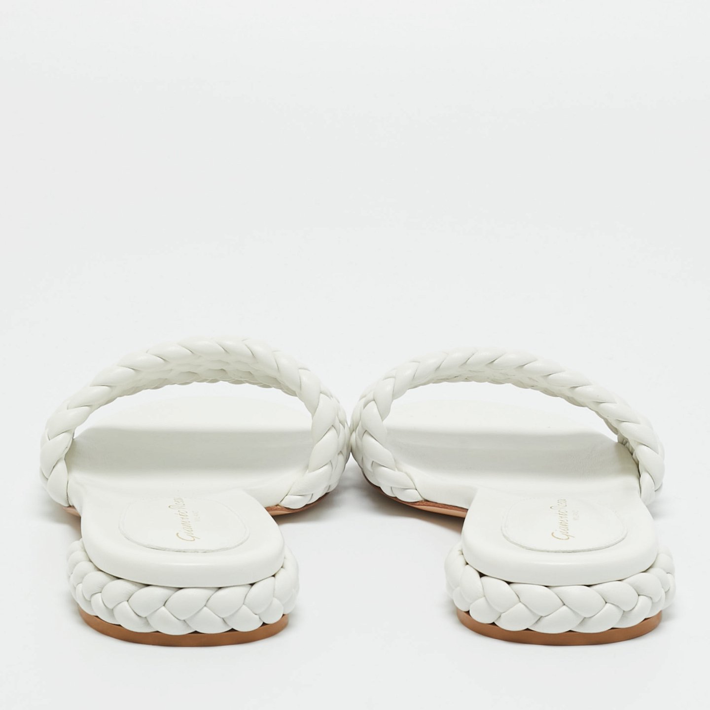 White Braided Leather Flat Slides 4