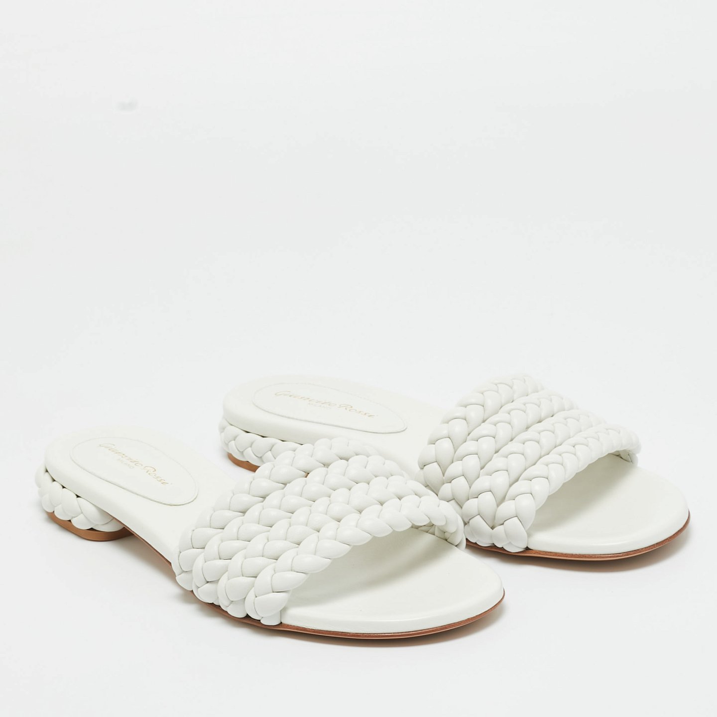 White Braided Leather Flat Slides 6