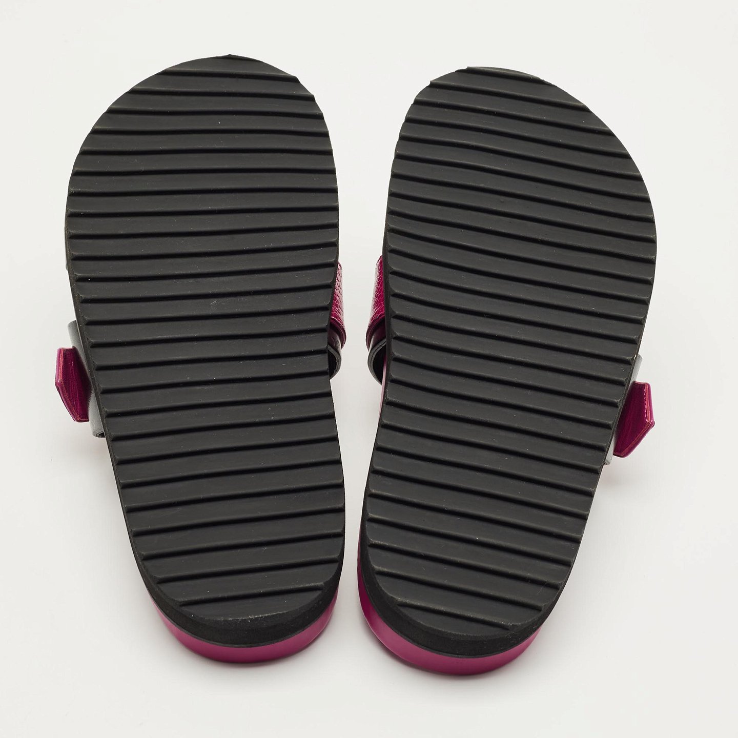 Pink/Black Ostrich Leg and Leather Flat Slides 4