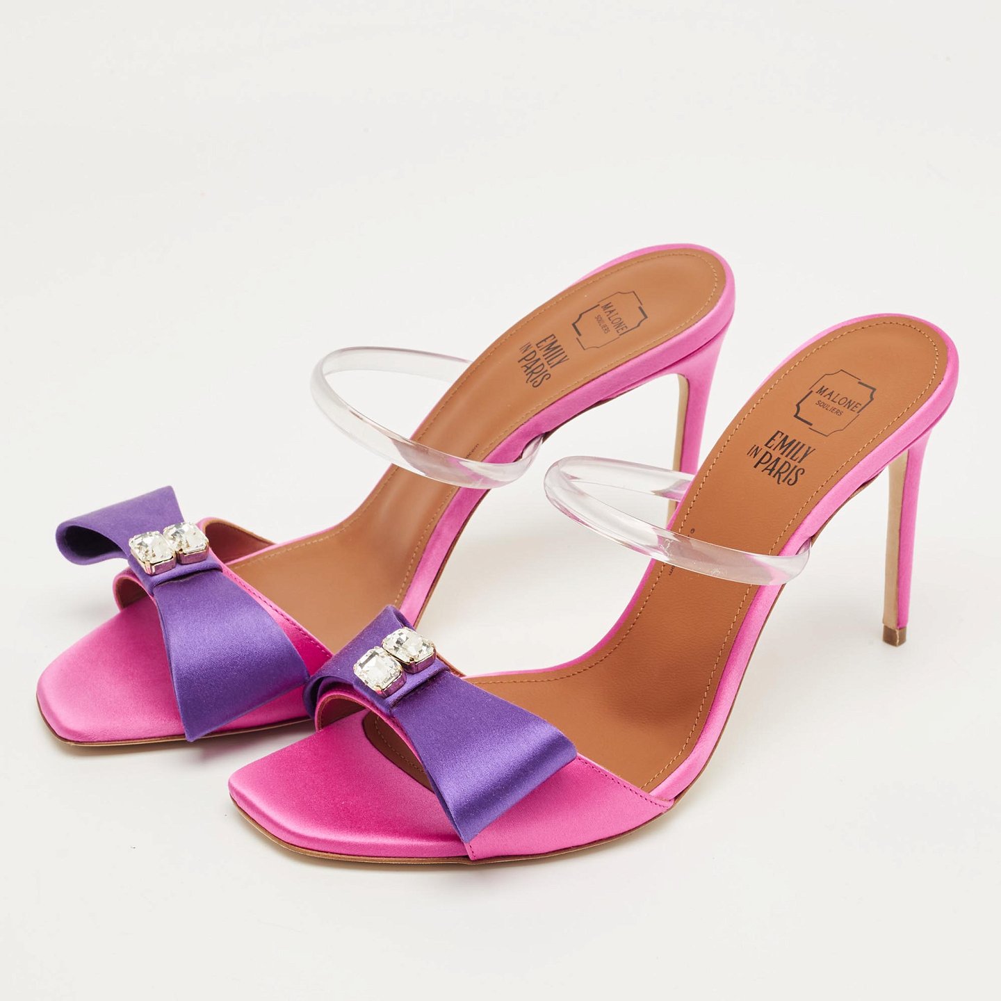 Pink/Purple Satin Emily Bow Slide Sandals 3