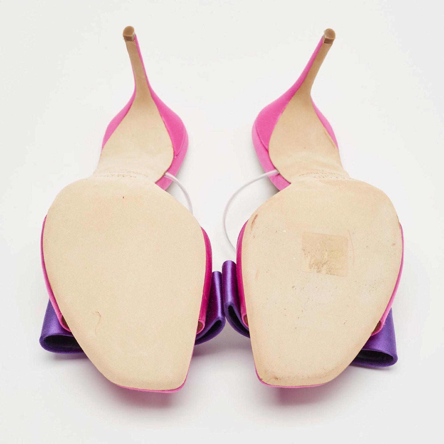 Pink/Purple Satin Emily Bow Slide Sandals 7
