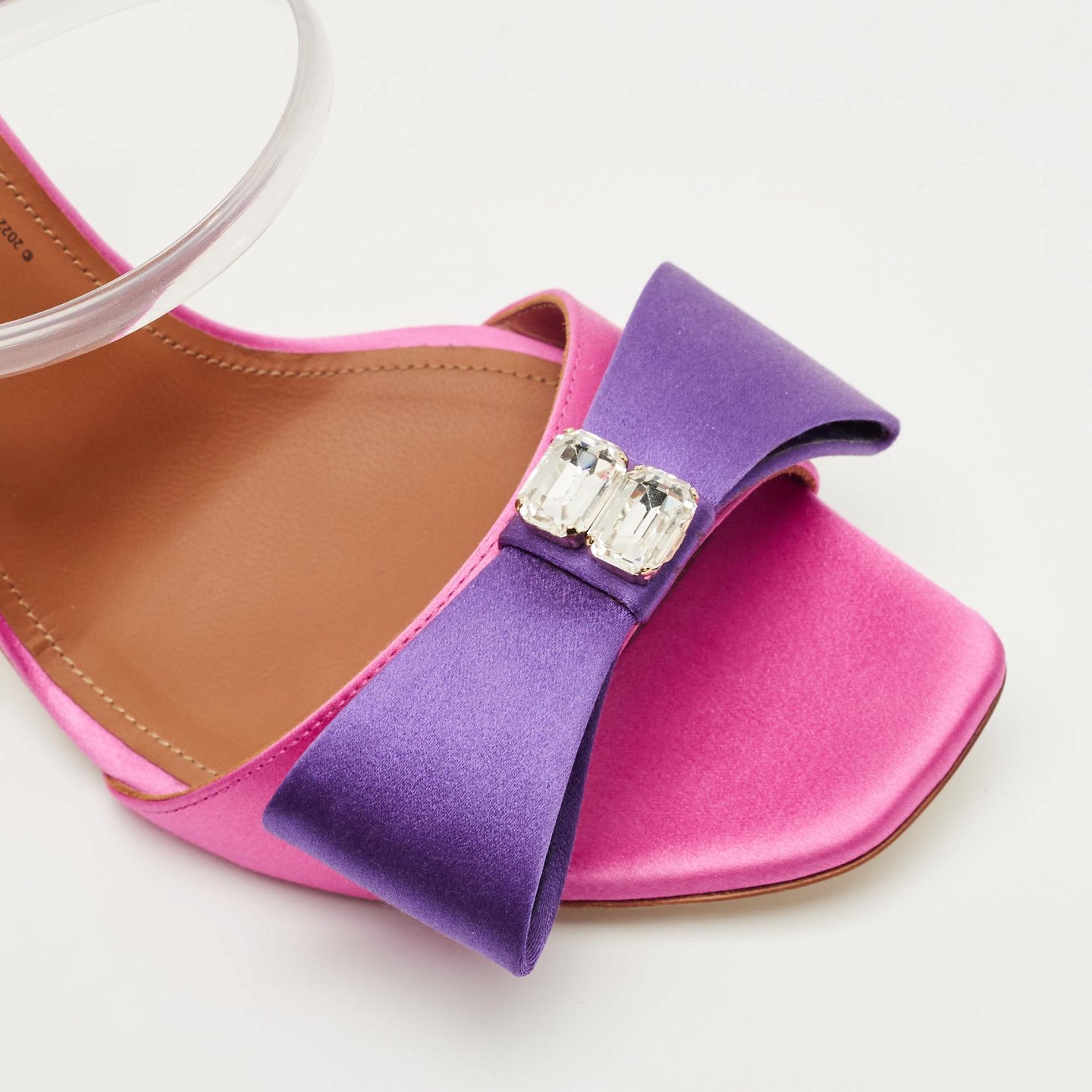 Pink/Purple Satin Emily Bow Slide Sandals 8