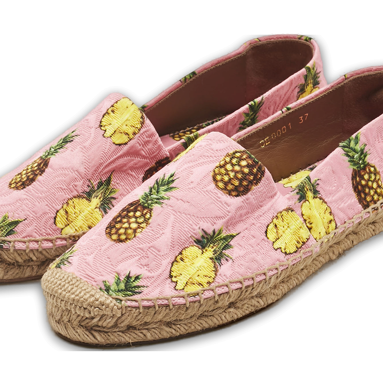 Pink/Yellow Pineapple Print Brocade Espadrilles Flats 0