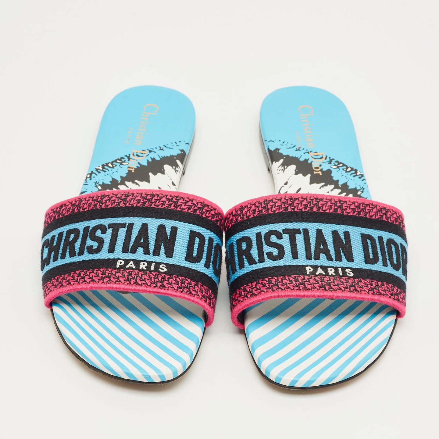 Multicolor Logo Embroidered Canvas Dway Flat Slides 4