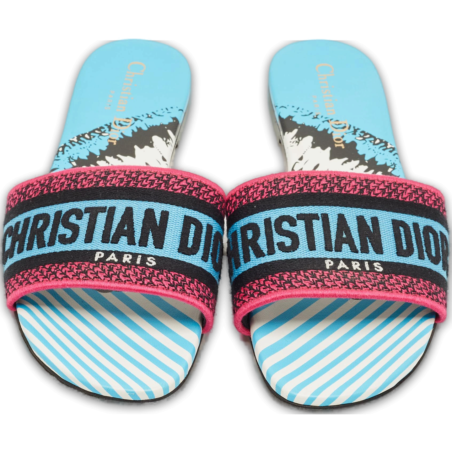 Multicolor Logo Embroidered Canvas Dway Flat Slides 0