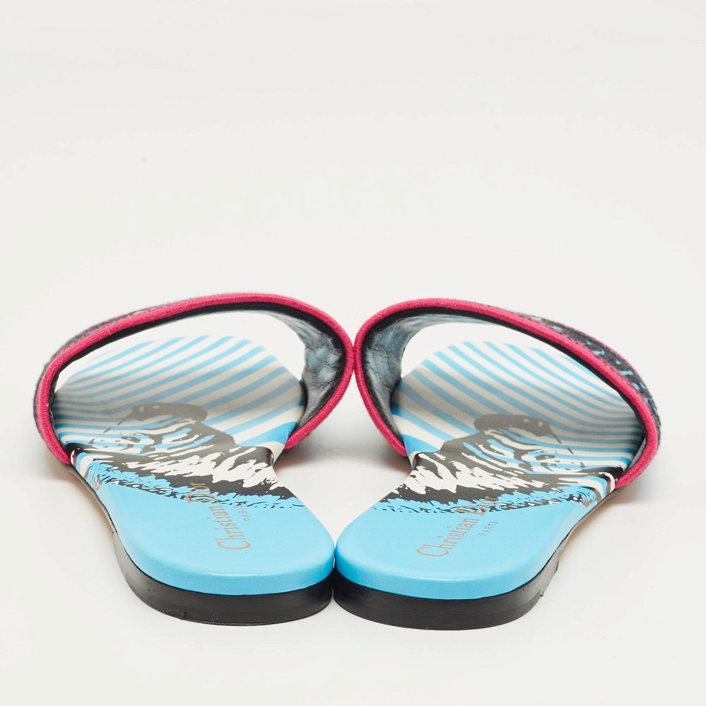Multicolor Logo Embroidered Canvas Dway Flat Slides 6