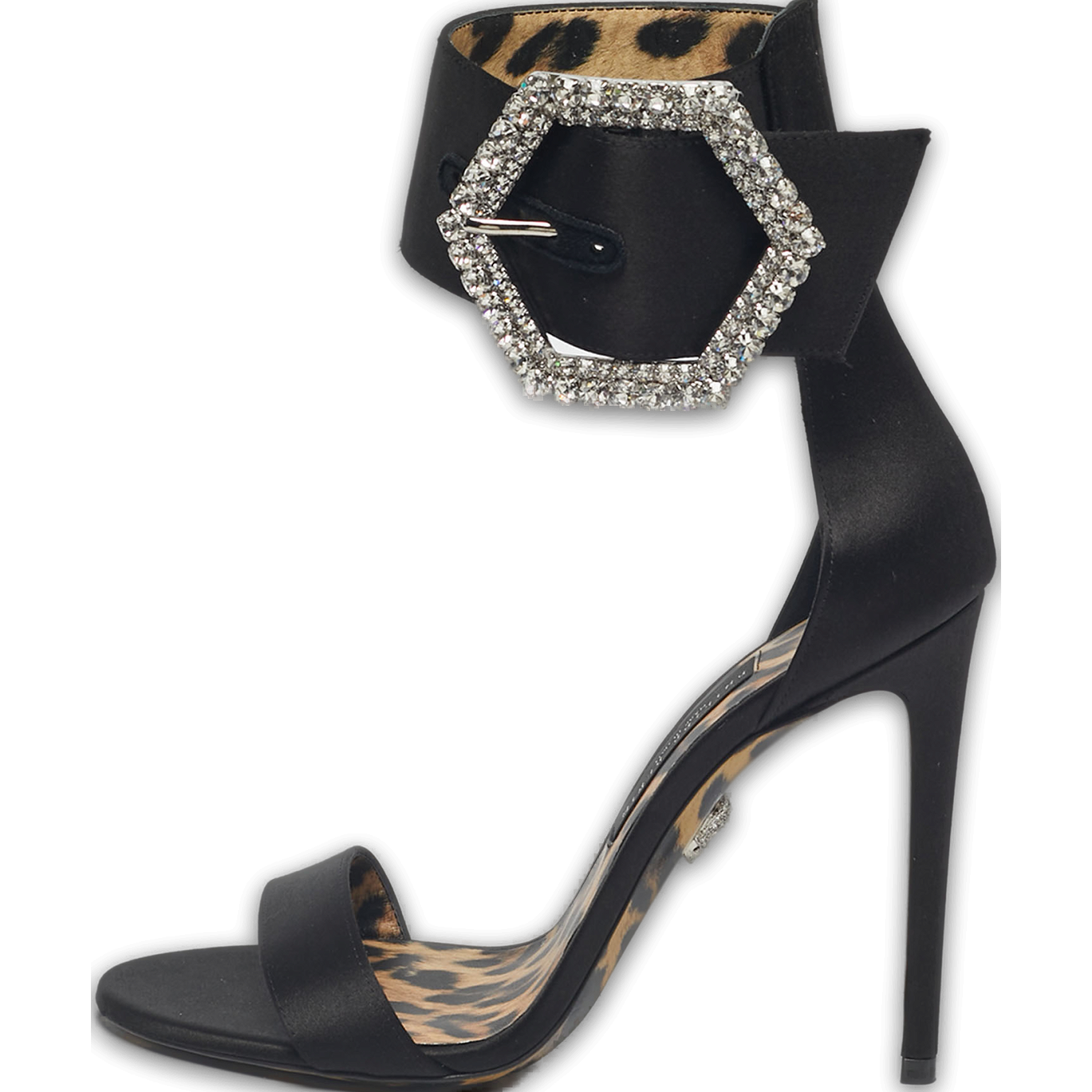 Black Satin Crystal Embellish Ankle Strap Sandals 0