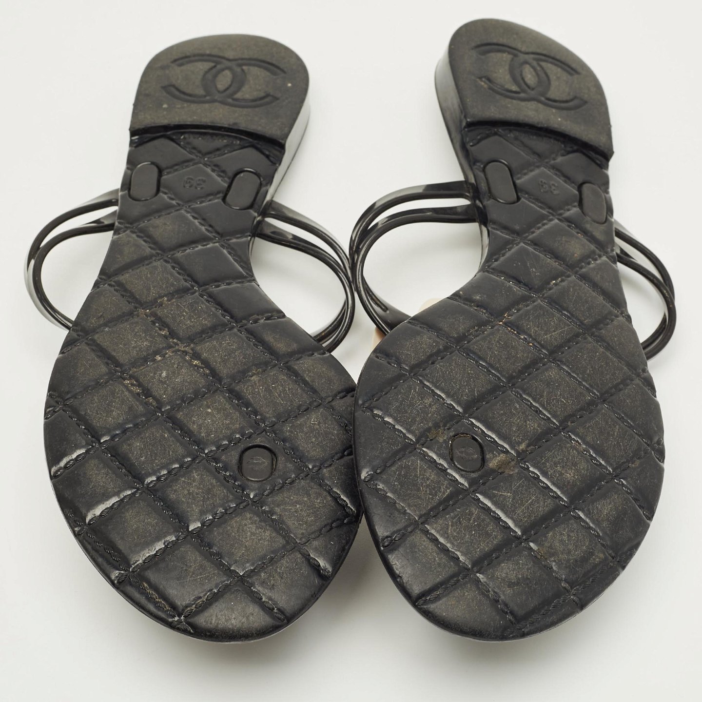 Black and White Jelly Camellia Thong Sandals 6