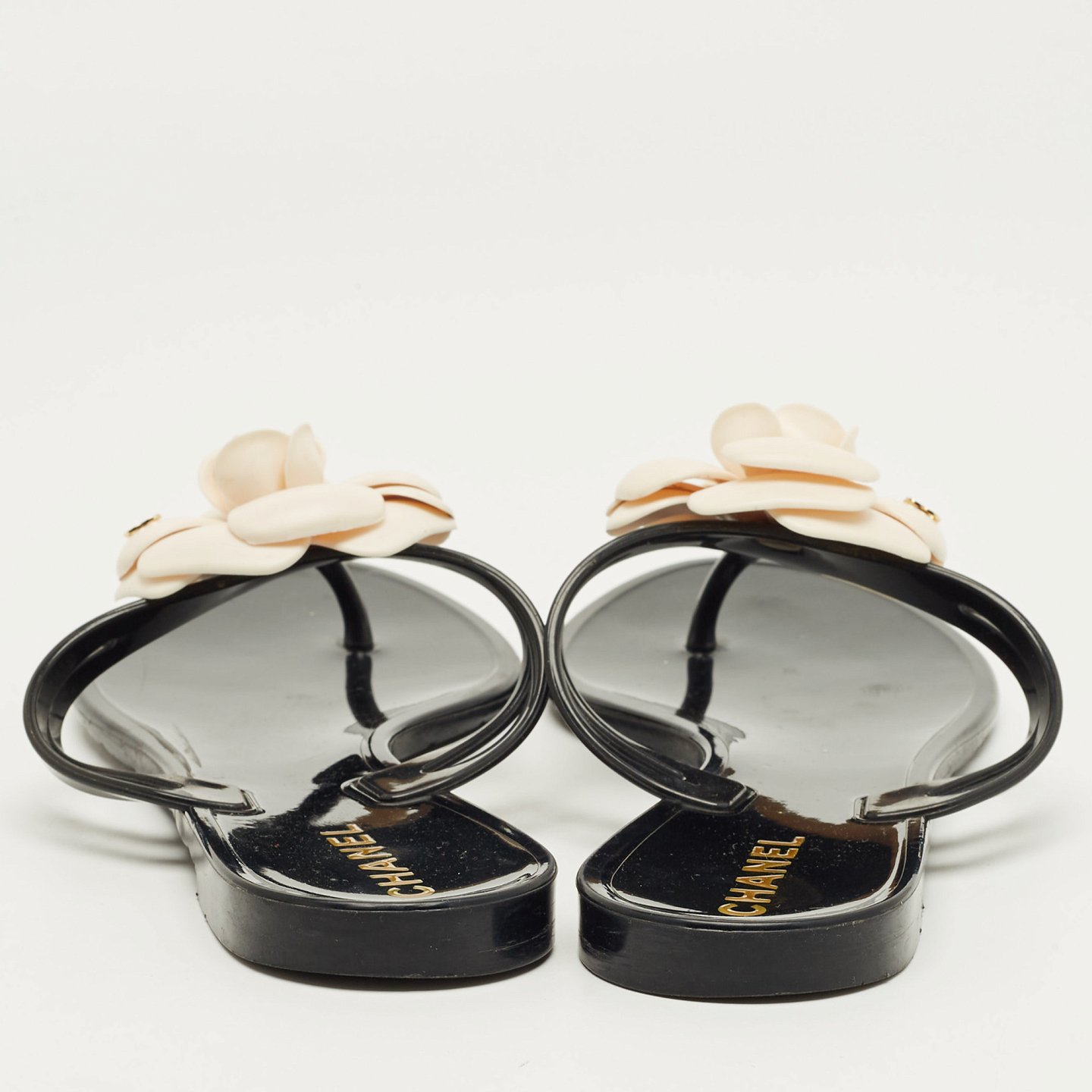 Black and White Jelly Camellia Thong Sandals 1