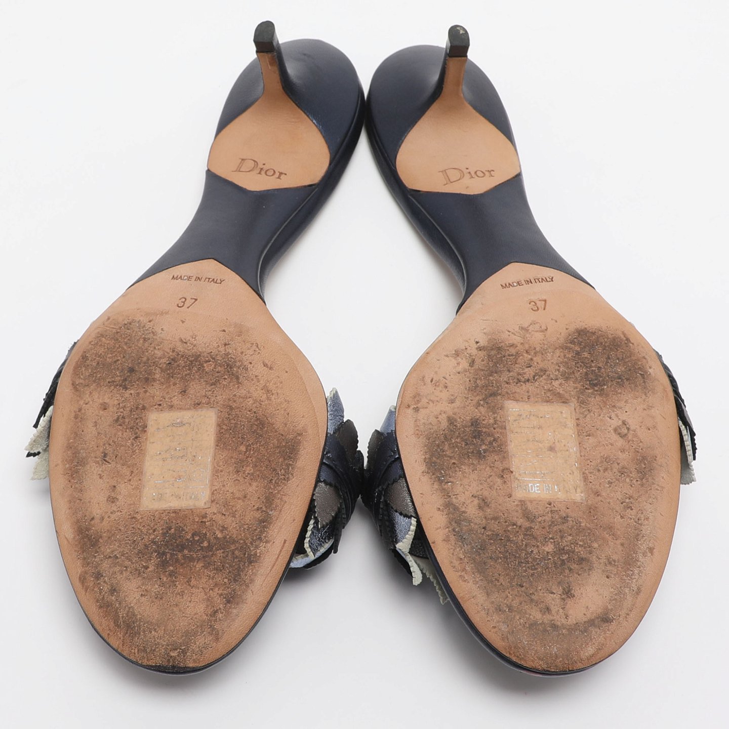 Metallic Blue Leather Cut Out Flat Slide Sandals 8