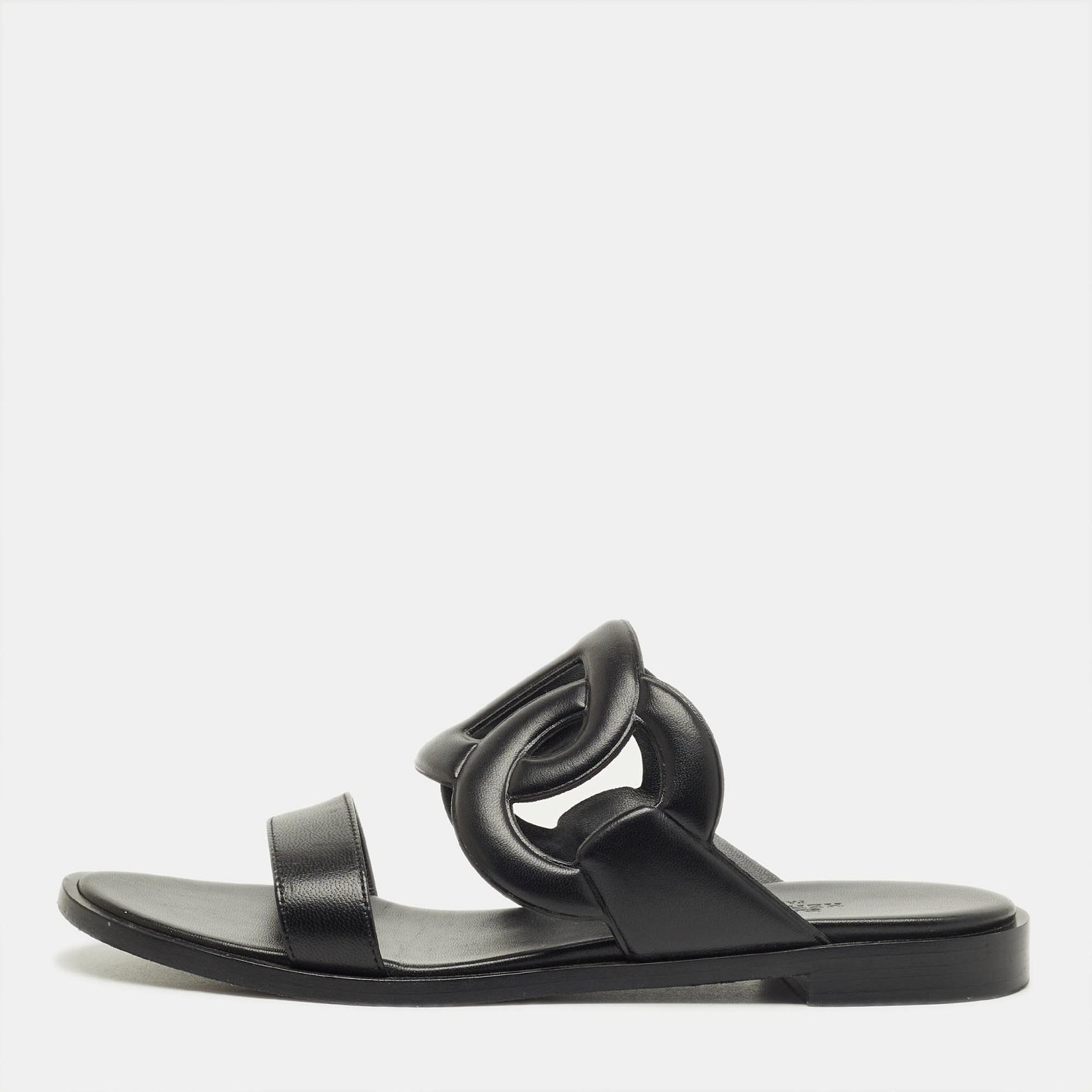 Black Leather Lagune Flat Slide 2