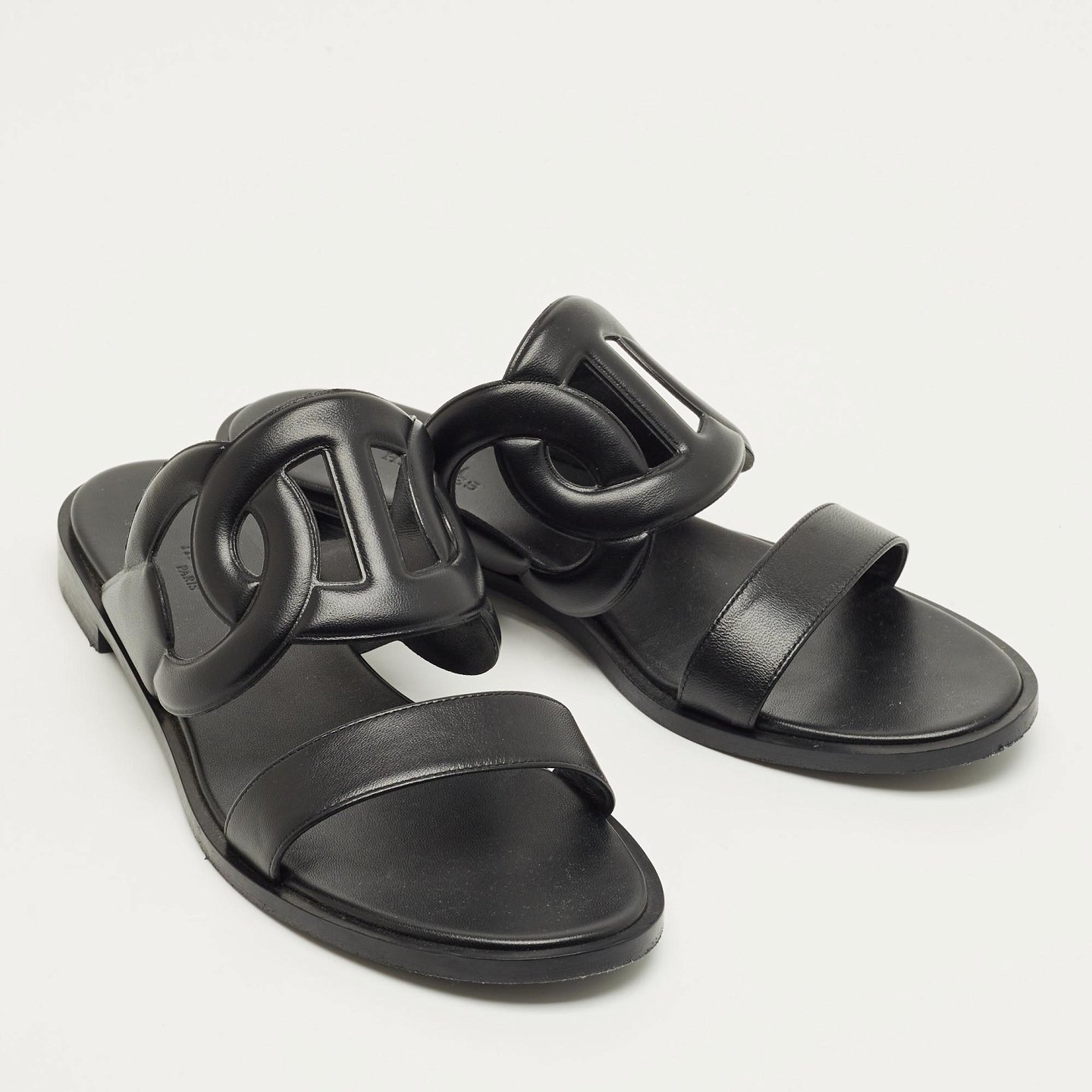 Black Leather Lagune Flat Slide 6