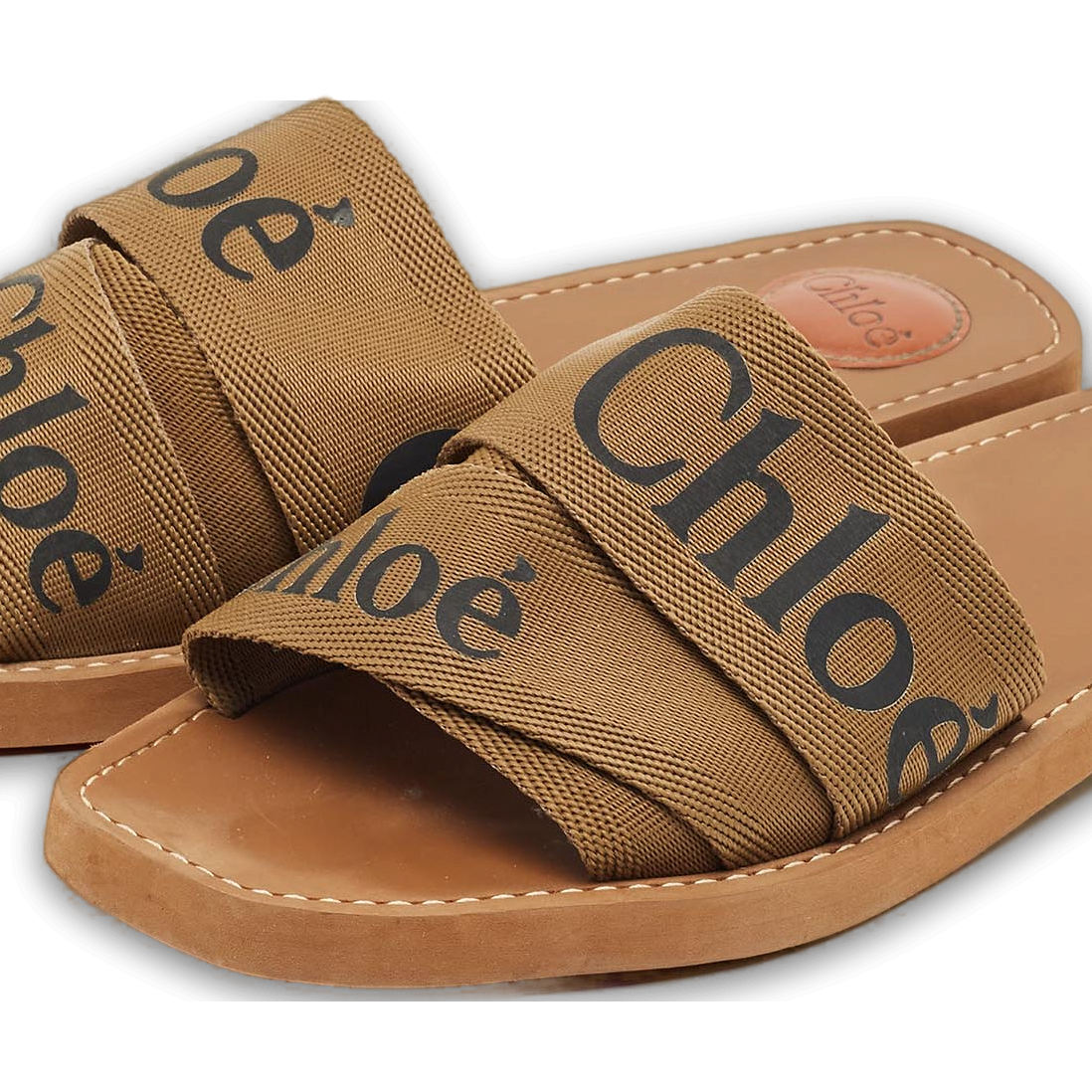 Brown Canvas Logo Ribbon Woody Flat Slide Sandals 3