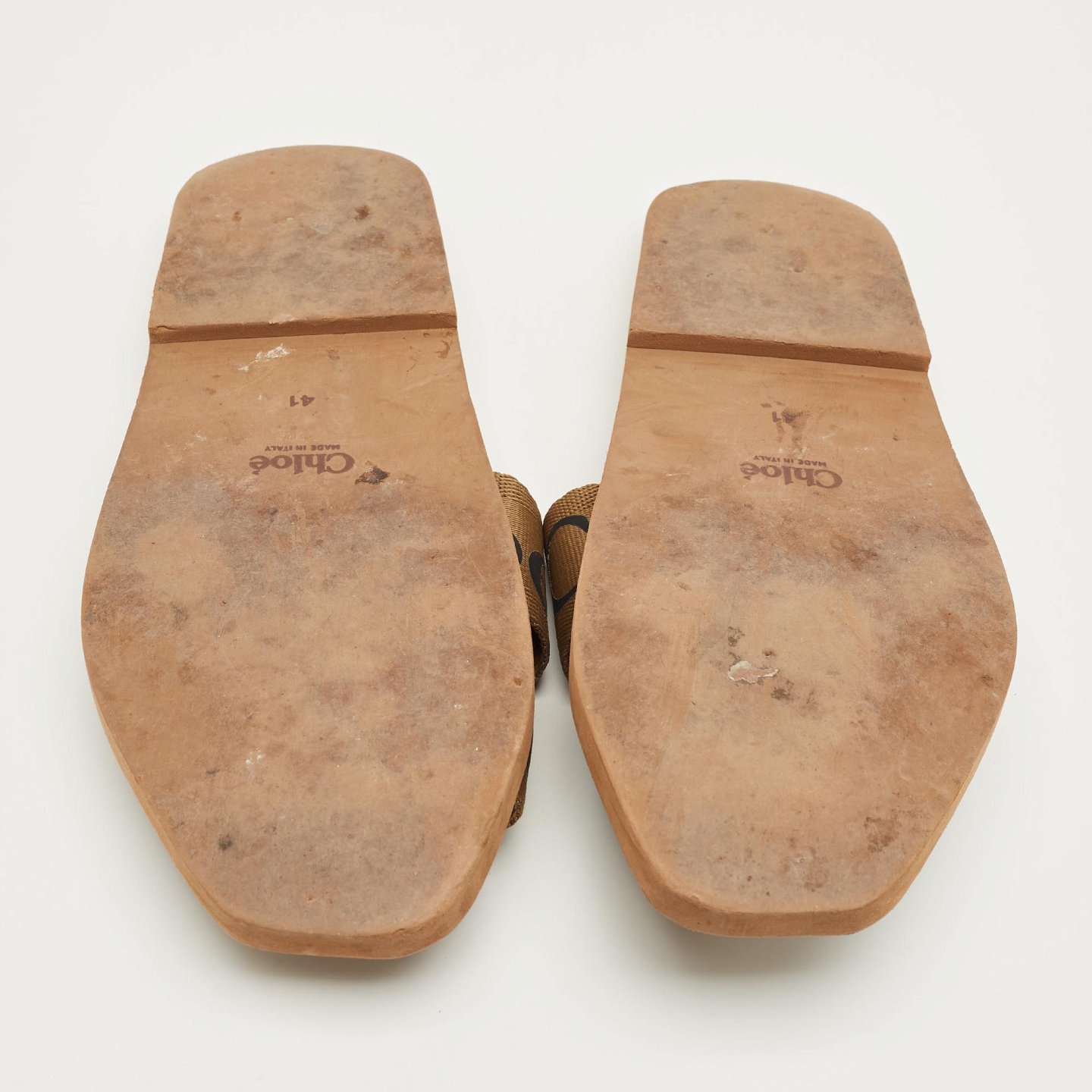 Brown Canvas Logo Ribbon Woody Flat Slide Sandals 7