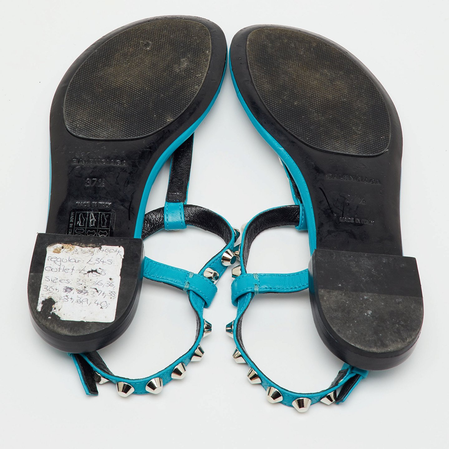 Blue Leather Arena Studded T-Strap Flat Sandals 5