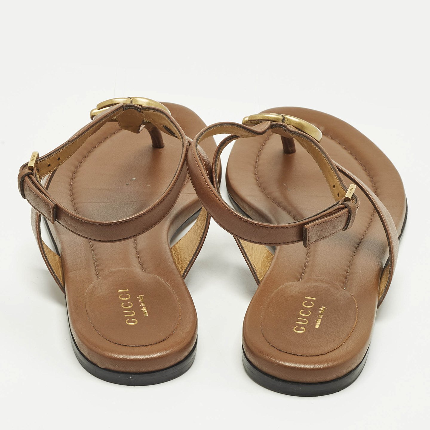 Brown Leather Thong Flat Slingback Sandals 4
