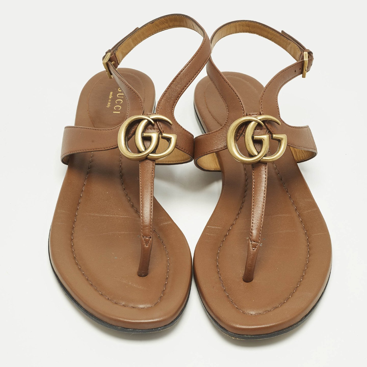 Brown Leather Thong Flat Slingback Sandals 7