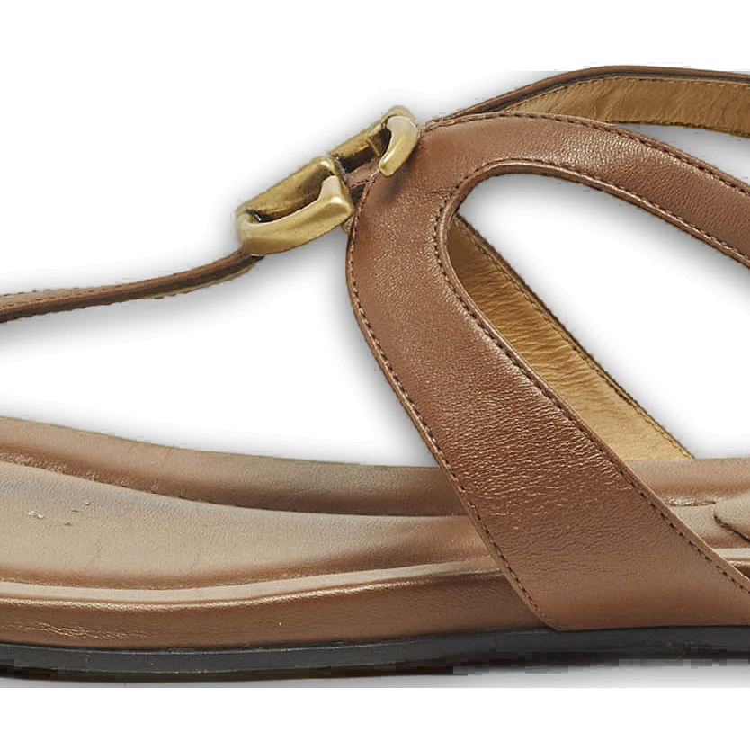 Brown Leather Thong Flat Slingback Sandals 1