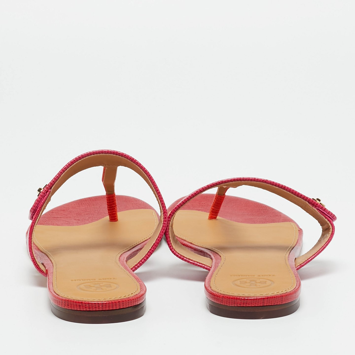 Kira Pink/Orange Lizard Embossed Leather Thong Flat Sandals 4
