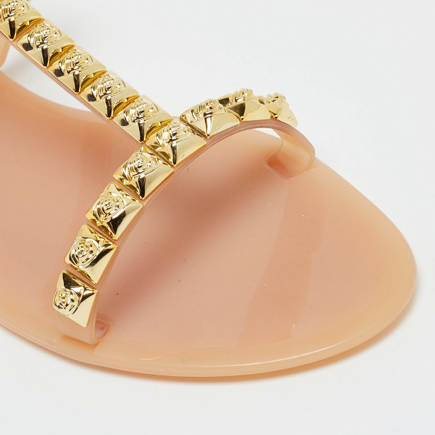 Beige Jelly Rose Studded Flat Sandals 5