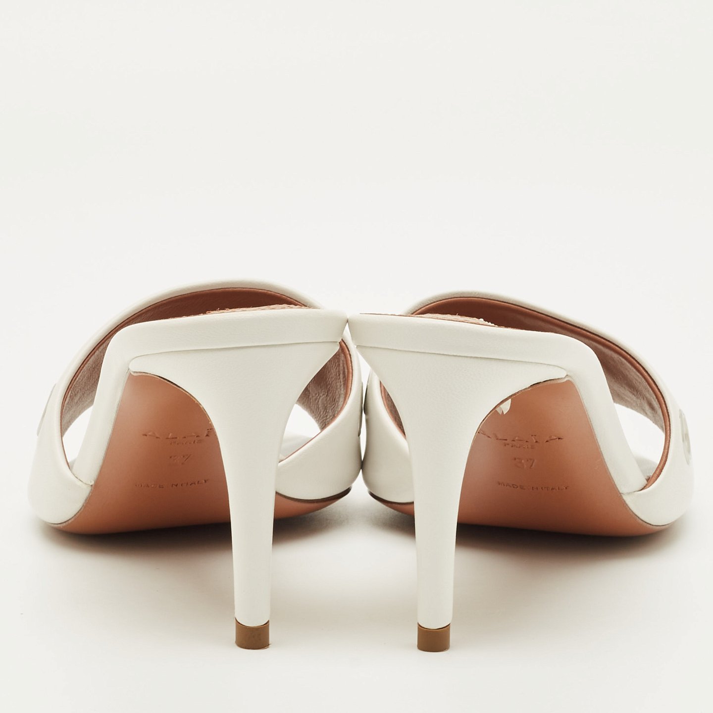 Oeillets White Leather Slide Sandals 1