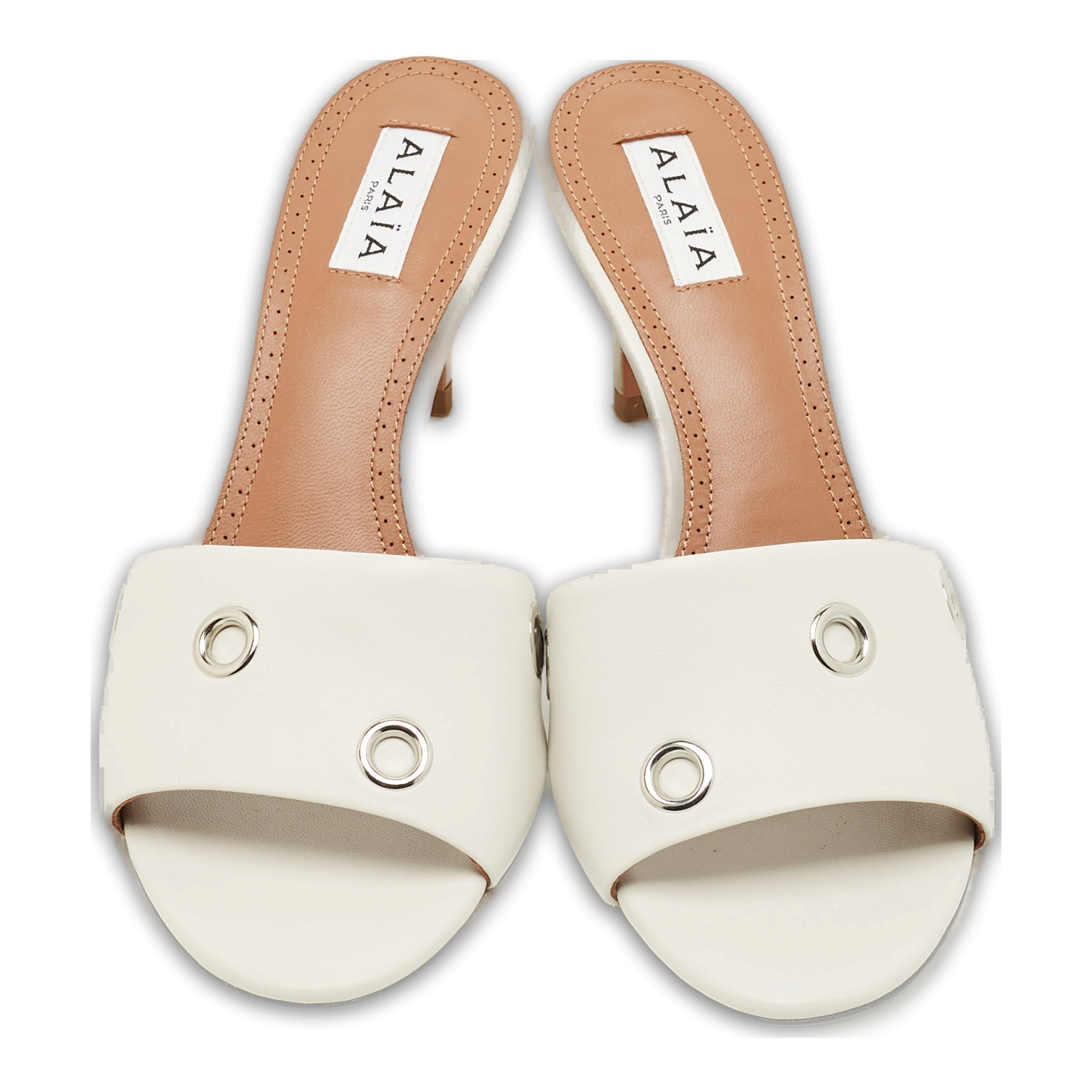 Oeillets White Leather Slide Sandals 0