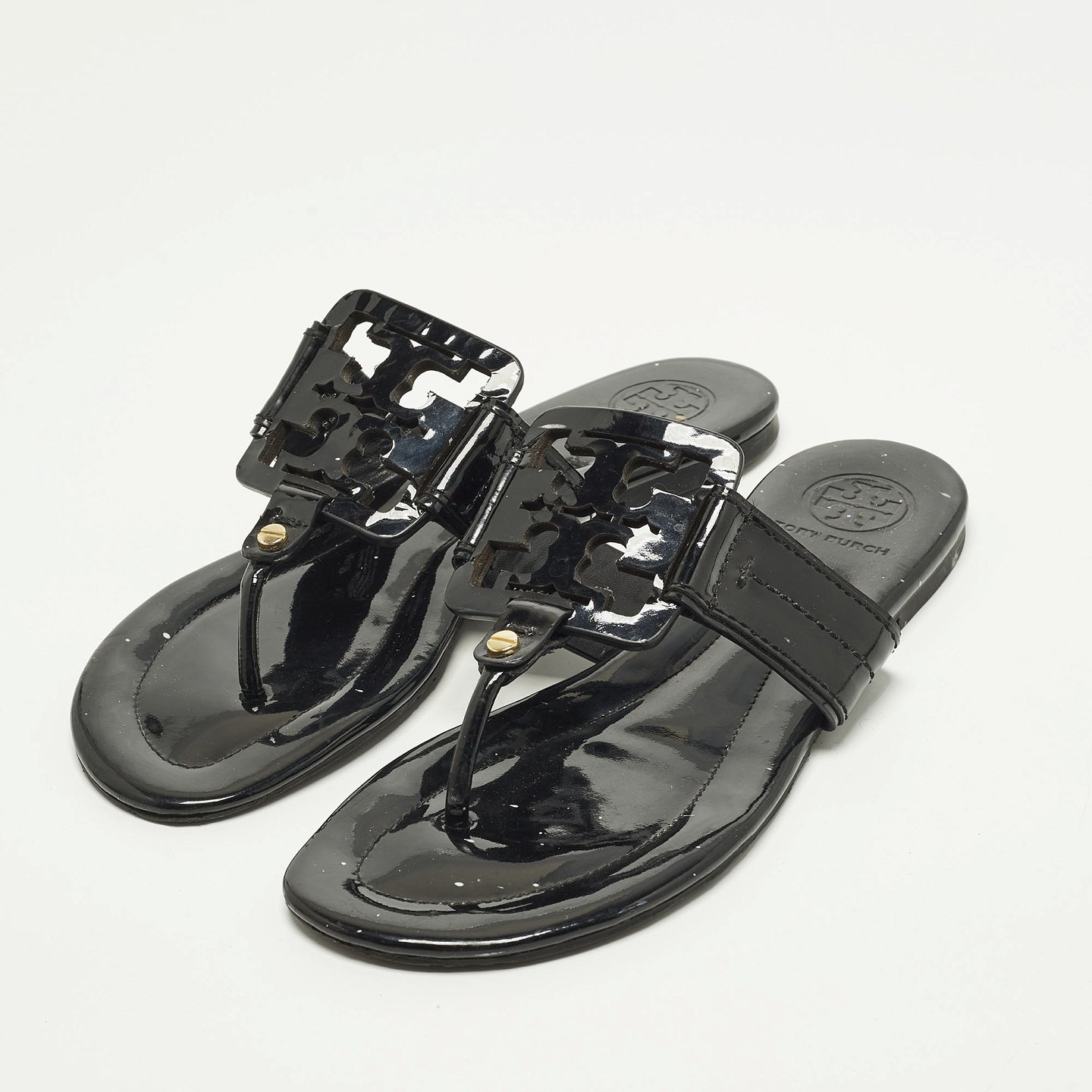 Miller Black Patent Leather Thong Flats 1